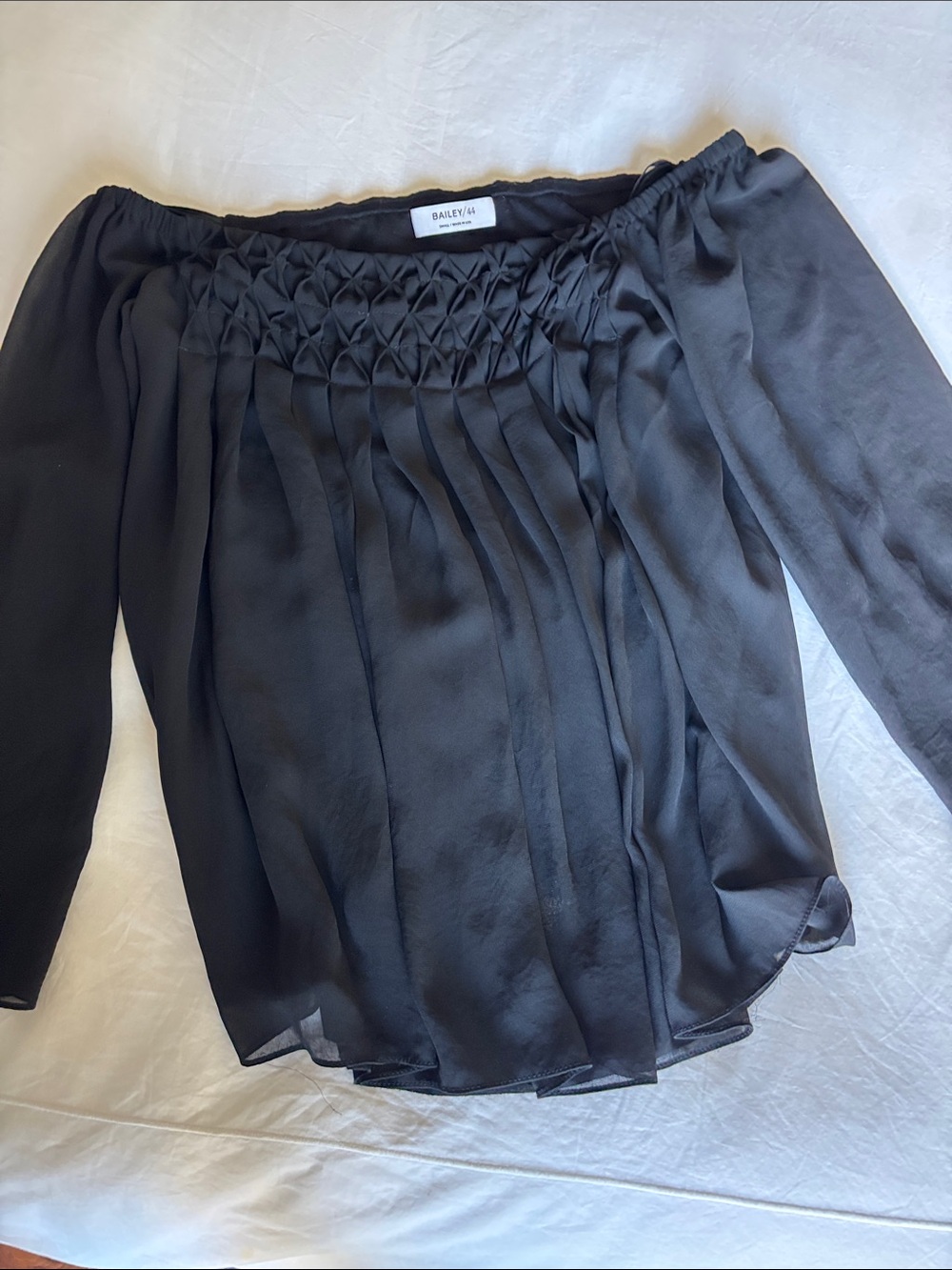 Bailey 44 Black Off-Shoulder Smocked Yoke Blouse